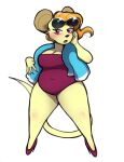  anthro breasts chubby_female clothing eyewear female footwear hair hi_res high_heels mammal mouse murid murine orange_hair pomme_(rivals_of_aether) red_eyes rivals_of_aether rodent solo solo_focus sunglasses swimwear tail towel unknown_artist 