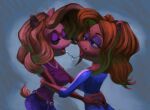  activision anonymous_artist anthro bodily_fluids clothed clothing crash_bandicoot_(series) crash_team_racing_(series) crash_team_racing_nitro-fueled duo female female/female french_kissing hi_res isabella_bandicoot kissing saliva saliva_string tawna_bandicoot tongue 