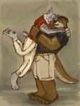  alexyorim anthro clothing echo_(game) echo_(series) echo_project embrace felid feline footwear hi_res hug humanoid love lynx male male/male mammal mustelid otter romantic romantic_couple sandals sydney_bronson tj_hess 