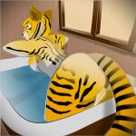 anthro bath bathing bathtub big_butt butt curvaceous curvy_anthro curvy_figure dreamworks felid female genitals kung_fu_panda looking_at_viewer looking_back mammal master_tigress pantherine pussy solo stripes sunset tail the_good_guy_two thick_thighs tiger voluptuous water wide_hips 