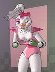  absurd_res accessory animatronic anthro avian beak bird bow_ribbon breasts cheek_tuft chicken clothing eyelashes facial_markings facial_tuft feathers female fingerless_gloves five_nights_at_freddy&#039;s five_nights_at_freddy&#039;s:_security_breach flashing flashing_breasts fluffy galliform gallus_(genus) glamrock_chica_(fnaf) gloves hair_accessory hair_bow hair_ribbon hair_tie handwear head_markings hi_res leotard light lighting lipstick looking_at_viewer lumen_fox machine makeup markings neck_tuft nipples one_eye_closed phasianid ribbons robot scottgames shaded shoulder_pads signature simple_background solo tongue tongue_out tuft 