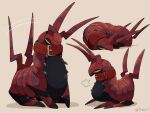  ambiguous_gender collar feral generation_5_pokemon looking_at_viewer nintendo pheromosa1111 pokemon pokemon_(species) red_body scolipede simple_background solo yellow_eyes 