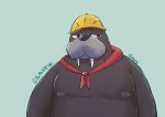  2023 absurd_res anthro armor belly big_belly hard_hat headgear helmet hi_res illumination_entertainment male mammal marine mason_(sing) moobs negigi nipples overweight overweight_male pinniped simple_background sing_(movie) solo walrus 