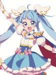  1girl ahoge blue_eyes blue_hair bow cape commentary_request cure_sky detached_sleeves highres hirogaru_sky!_precure long_hair magical_girl open_mouth pink_bow precure qianxia_yell single_sidelock smile solo sora_harewataru twintails two-sided_cape two-sided_fabric very_long_hair wing_hair_ornament 