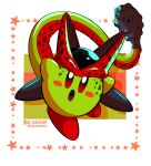  1boy :o absurdres blush_stickers cell_max cell_max_(cosplay) commentary cosplay dragon_ball dragon_ball_super dragon_ball_super_super_hero highres kirby kirby_(series) male_focus pea-bean red_eyes solo star_(symbol) tail twitter_username 