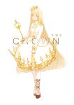  1girl blonde_hair crown dress holding long_hair long_sleeves original pantyhose personification scepter senryoko simple_background standing very_long_hair white_dress white_pantyhose yellow_eyes 