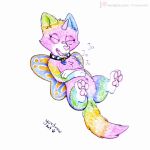  collar felicity_(rainbow_butterfly_unicorn_kitty) felid feline female feral happy hi_res laugh mammal pawpads paws rainbow_butterfly_unicorn_kitty solo yordraw 