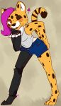  anthro cheetah clothed clothing cybernetics felid feline female hi_res looking_at_viewer machine mammal rosalina_the_cheetah simple_background solo unknown_artist 