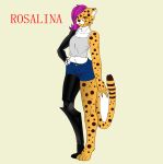  absurd_res anthro cheetah clothed clothing cybernetics felid feline female hi_res looking_at_viewer machine mammal rosalina_the_cheetah simple_background solo unknown_artist 