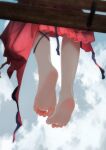  1girl arknights barefoot eps3rd feet_only highres red_skirt skadi_(arknights) skadi_the_corrupting_heart_(arknights) skirt sky soles thighs 