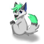  blue_body blue_eyes blue_fur canid canine canis feral fox fur green_body green_eyes green_fur grey_body male mammal sitting solo wolf 