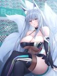  animal_ear_fluff animal_ears azur_lane bangs bare_shoulders black_choker black_gloves black_skirt black_thighhighs blue_eyes blurry blurry_background blush boots breasts bridal_gauntlets choker cleavage commentary_request crossed_legs elbow_gloves feet_out_of_frame fox_ears fox_tail gloves hair_between_eyes halterneck highleg highleg_leotard highres kitsune large_breasts leotard long_hair looking_at_viewer miniskirt momijizuki_luna multiple_tails official_alternate_costume parted_lips race_queen see-through shinano_(azur_lane) shinano_(moonlit_chrome)_(azur_lane) sidelocks sitting skirt tail thigh_boots thighhighs thighhighs_under_boots thighs translation_request very_long_hair white_hair white_tail 