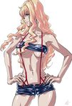  blonde_hair breasts hands_on_hip hands_on_hips hips hotpants macross macross_frontier nipples pose posing sheryl_nome short_shorts shorts suna suspenders thigh_gap thighs 