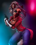  anthro asheraart blue_eyes breasts canid canine canis capcom claire_redfield cleavage clothed clothing female gun jacket mammal pants ranged_weapon resident_evil solo video_games weapon wolf 