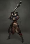  absurdres armor atlantica_online black_hair braid highres long_hair sword swordsman weapon 