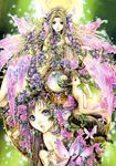  bug butterfly fairy flower highres insect monster_girl multiple_girls nao_tsukiji nude wings 