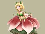  alraune alura_une blonde_hair blue_eyes frfr leaf leaves monster_girl petals plant_girl pointy_ears smile 