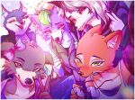  accessory anthro arm_warmers armwear beastars bow_ribbon brown_body brown_fur canid canid_demon canine canis clothed clothing demon diane_foxington digital_media_(artwork) dreamworks ear_piercing eyebrow_piercing eyewear facial_piercing female five_nights_at_freddy&#039;s five_nights_at_freddy&#039;s:_security_breach fox fur gesture glasses green_eyes group hair hair_accessory hair_bow hair_ribbon hellhound helluva_boss hi_res hoodie illumination_entertainment jacket juno_(beastars) looking_at_viewer loona_(helluva_boss) mammal myoniis one_eye_closed orange_body orange_fur piercing porsha_crystal purple_eyes red_sclera ribbons roxanne_wolf_(fnaf) scottgames selfie shirt simple_background sing_(movie) smile tank_top the_bad_guys tongue tongue_out topwear v_sign white_body white_eyes white_fur white_hair wink wolf yellow_eyes 