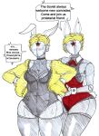  2023 android anonhistory atomic_heart bodily_fluids breast_out breasts bunny_costume bunny_ears_(disambiguation) bunny_girl clothed clothing costume cropped_jacket duo embarrassed exposed_breasts female fine_art graphite_(artwork) hi_res highleg humanoid jacket leotard machine open_clothing open_jacket open_topwear pencil_(artwork) robot robot_humanoid russian_text scut_tail short_tail sweat tail text the_twins_(atomic_heart) topwear traditional_media_(artwork) 