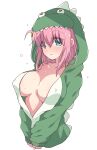  1girl blue_eyes blush bocchi_the_rock! breasts collarbone gotou_hitori green_hoodie hair_ornament highres hood hoodie large_breasts mel_(melty_pot) one_side_up pink_hair solo sweat tearing_up wavy_mouth 