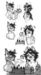  absurd_res anthro birthday birthday_cake cake candle canid canine dessert doll eyewear felid feline female food gift glasses hi_res hyena male male/female mammal mimic mimic_chest question_mark simple_background smile zovos 