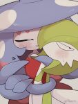  2020 blush bodily_fluids duo embrace female gardevoir generation_3_pokemon generation_8_pokemon hatterene hi_res hug humanoid nintendo pheromosa1111 pokemon pokemon_(species) red_eyes smile sweat 