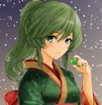  absurdres blush dinjo fire_emblem fire_emblem:_mystery_of_the_emblem fire_emblem_heroes green_eyes green_hair highres japanese_clothes kimono new_year palla_(fire_emblem) ponytail smile 