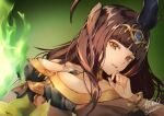  atoatto bangs black_eyes black_hair blunt_bangs bodystocking breasts cleavage feather_hair_ornament feathers fire fire_emblem fire_emblem_awakening fire_emblem_heroes green_background green_fire hair_ornament jewelry light_smile looking_at_viewer necklace signature tharja_(fire_emblem) tharja_(plegian)_(fire_emblem) upper_body 