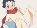 123autumn 1boy bangs black_hair blush bulge commentary commentary_request grey_eyes knees male_focus open_mouth pokemon pokemon_(game) pokemon_legends:_arceus red_scarf rei_(pokemon) scarf short_hair signature solo spread_legs teeth tongue upper_teeth_only 