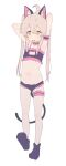  1girl ahoge animal_ear_fluff animal_ears animal_hands armpits arms_behind_head arms_up black_bra black_footwear black_gloves black_panties bra brown_eyes brown_hair cat_cutout cat_ears cat_lingerie cat_tail choker clothing_cutout fake_animal_ears fake_tail frilled_bra frills full_body gloves highres legs long_hair meme_attire navel onii-chan_wa_oshimai open_mouth oyama_mahiro panties paw_gloves paw_shoes s10021 simple_background solo tail thighs twintails underwear underwear_only white_background 