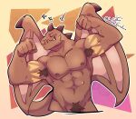  abs anthro brown_body brown_scales dragon hi_res kyronaut lewny_creature male muscular muscular_anthro muscular_male nipples pose pubes scales smile solo spikes tattoo wings 