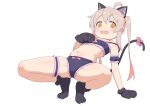  1girl ahoge animal_ear_fluff animal_ears animal_hands arm_support black_bra black_footwear black_gloves black_panties blush bow bow_panties bra brown_eyes brown_hair cat_cutout cat_ears cat_lingerie cat_tail clothing_cutout fake_animal_ears fake_tail gloves hand_on_own_chest heijialan highres leaning_back lingerie long_hair meme_attire onii-chan_wa_oshimai open_mouth oyama_mahiro panties paw_gloves paw_shoes solo spread_legs squatting tail thighs twintails underwear underwear_only 