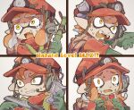  2boys 2girls bags_under_eyes bamboozler_14_(splatoon) bomb clenched_teeth constricted_pupils crying crying_with_eyes_open despair duct_tape explosive fangs fire_helmet firefighter_jacket gameplay_mechanics gloves green_gloves gun headset high-visibility_vest highres holding holding_bomb holding_gun holding_weapon imaat inkling jacket lifebuoy multiple_boys multiple_girls n-zap_(splatoon) nervous octoling open_mouth orange_hair orange_headwear orange_jacket pointy_ears rubber_gloves salmon_run_(splatoon) scared short_hair splat_bomb_(splatoon) splatoon_(series) splatoon_3 suction_cups sweat sweating_profusely tearing_up tears teeth tentacle_hair wavy_mouth weapon yellow_eyes 