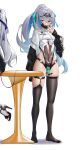  2girls absurdres asymmetrical_legwear ball_gag bare_shoulders black_thighhighs breasts bronya_zaychik bronya_zaychik_(herrscher_of_truth) covered_navel dildo_under_panties full_body gag ginklaga grey_eyes grey_hair hair_between_eyes highleg highres honkai_(series) honkai_impact_3rd long_hair long_legs looking_at_viewer mask mouth_mask multiple_girls no_shoes pink_pupils ponytail pussy_juice skindentation small_breasts solo solo_focus thighhighs very_long_hair 