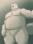  2023 anthro belly big_belly canid canine canis hi_res humanoid_hands kemono kick_(artist) male mammal moobs navel nipples overweight overweight_male solo wolf 