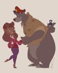  4:5 anthro baloo barefoot bear black_eyebrows black_eyes black_pupils blonde_hair bottomwear brown_body brown_fur brown_hair brown_nose button_(fastener) clothed clothing diamond_(gem) digit_ring disney dress_shirt duo engagement_ring eye_contact eyebrows eyelashes feet female fully_clothed fur gem grey_body grey_fur hair half_naked hand_holding happy hat head_tuft headgear headwear hi_res hiding hiding_object holding_object jewelry lcarreradesign looking_at_another looking_at_partner looking_down looking_up love male male/female mammal mostly_clothed mostly_nude mostly_nude_anthro mostly_nude_male no_shoes on_model on_one_leg one_leg_up pants pantsless pantsless_anthro pantsless_male pockets proposal pupils raised_leg rebecca_cunningham ring ring_(jewelry) romantic romantic_ambiance romantic_couple shirt signature simple_background size_difference sloth_bear smile standing surprise sweater talespin the_jungle_book thick_eyebrows tiptoes topwear tuft tufted_fur turtleneck ursine white_background 
