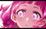  1girl black_border blush border chromatic_aberration close-up cure_yell highres hugtto!_precure kyoutsuugengo letterboxed long_hair looking_at_viewer nono_hana open_mouth precure red_eyes red_hair solo tears 