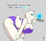  anthro bent_over big_breasts bikini bovid breasts caprine clothing disembodied_hand duo english_text female goat grey_background harvestman_here hi_res huge_breasts hypnosis mammal mind_control open_mouth simple_background sketch spiral_eyes swimwear text toriel undertale_(series) 