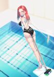  angry arms_behind_back bdsm bondage bound broom competition_swimsuit diving_board gag hidden_(pixiv_46421548) highres improvised_gag one-piece_swimsuit pool red_hair restrained shibari swimsuit tape tape_gag 
