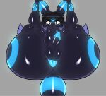  anthro anus balls big_butt black_body black_fur blue_anus blue_body blue_fur butt digital_media_(artwork) eeveelution front_view fur generation_2_pokemon genitals grey_background hair hi_res kaizocns leg_grab legs_up looking_at_viewer lying male nintendo on_back pawpads penis pokemon pokemon_(species) presenting presenting_anus presenting_hindquarters shiny_pokemon simple_background solo thick_thighs umbreon 