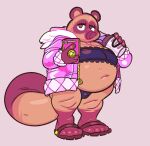  animal_crossing anthro belly beverage big_belly bottomwear bra brown_body bulge canid canine clothed clothing coffee crossdressing feet footwear jacket male mammal mostly_nude nintendo overweight overweight_male panties phone raccoon_dog sandals solo standing submarine_screw tanuki tom_nook_(animal_crossing) topwear underwear 