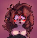  anthro bella_(phantomfuz) big_hair blush breasts canid canine canis domestic_dog ear_piercing eyewear fangs female glasses hair hi_res mammal phantomfuz piercing solo teeth 