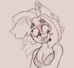  anthro bella_(phantomfuz) bra breasts canid canine canis clothing domestic_dog ear_piercing eyewear fangs female glasses mammal phantomfuz piercing sketch solo teeth underwear 