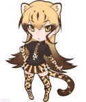  1girl blonde_hair boots cheetah_ears cheetah_girl cheetah_print cheetah_tail elbow_gloves eyeshadow gloves kemono_friends king_cheetah_(kemono_friends) kneehighs long_hair looking_at_viewer makeup necktie official_art shirt skirt socks solo yellow_eyes yoshizaki_mine 