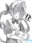  !? 1girl bow bowtie dress flat_chest greyscale highres hololive maid_headdress minato_aqua monochrome nanashi_(nlo) open_mouth puffy_short_sleeves puffy_sleeves short_sleeves simple_background solo sweatdrop twintails upper_body virtual_youtuber white_background wide-eyed 