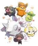  :d animal_focus arm_up artist_name blush bright_pupils brown_eyes cetitan commentary_request dog fidough full_body highres lechonk looking_at_viewer makoto_ikemu no_humans open_mouth paldean_wooper pawmi pig pokemon pokemon_(creature) signature simple_background smile smoliv solid_circle_eyes triangle_mouth wavy_mouth white_background white_pupils 
