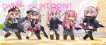  5girls absurdres ar-15 ar-57 ar-57_(girls&#039;_frontline) assault_rifle baseball_cap bocchi_the_rock! closed_eyes color_connection commission crossover cube_hair_ornament english_text girls&#039;_frontline gloves goggles goggles_on_head gotou_hitori gun hair_color_connection hair_ornament hat highres holding holding_gun holding_weapon hood hoodie kawaii_dake_ja_nai_shikimori-san lcron mod3_(girls&#039;_frontline) multiple_girls pink_hair pixiv_commission rifle school_uniform shikimori_(kawaii_dake_ja_nai) sig_mcx_(girls&#039;_frontline) sig_sauer_mcx skirt st_ar-15_(girls&#039;_frontline) surprised tactical_clothes trigger_discipline weapon 
