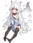  1girl animal_ear_fluff animal_ears bell between_legs black_camisole black_thighhighs breasts camisole collar commission fang fang_out fox_ears fox_girl fox_tail full_body hand_between_legs highres indie_virtual_youtuber kamiko_kana long_hair long_sleeves multicolored_hair neck_bell off_shoulder oversized_clothes red_hair second-party_source sitting skeb_commission sleeves_past_fingers sleeves_past_wrists small_breasts smile strap_slip streaked_hair sweater tail takanashi_kei_(hitsujikan) thighhighs two-tone_hair very_long_hair virtual_youtuber white_hair yellow_eyes 
