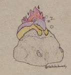  blitz_(gyro) countershading fan_character feral fire generation_2_pokemon hi_res male markings nintendo paws pokemon pokemon_(species) purple_body quadruped quilava red_markings rock sleeping tan_body thebobabwoofy 