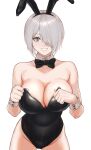  angel_(kof) animal_ears black_leotard bow bowtie breasts covered_navel detached_collar fake_animal_ears hair_over_one_eye highleg highleg_leotard highres large_breasts leotard playboy_bunny rabbit_ears snk strapless strapless_leotard the_king_of_fighters traditional_bowtie wrist_cuffs yukimune 